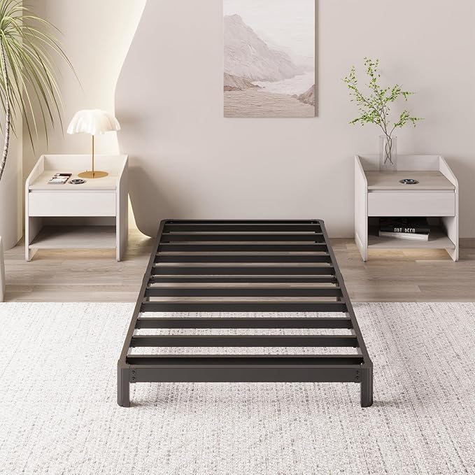 6 Inch Low Twin Bed Frames No Box Spring Needed, Heavy Duty Metal Twin Size Platform Bed Frame with Rounded Corner Legs, Easy Assembly, Noise Free, Black