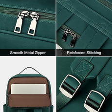 MASINTOR 15.6 inch PU Leather Laptop Backpack Purse for Women, Large College Casual Backpack Travel Bag Retro Green