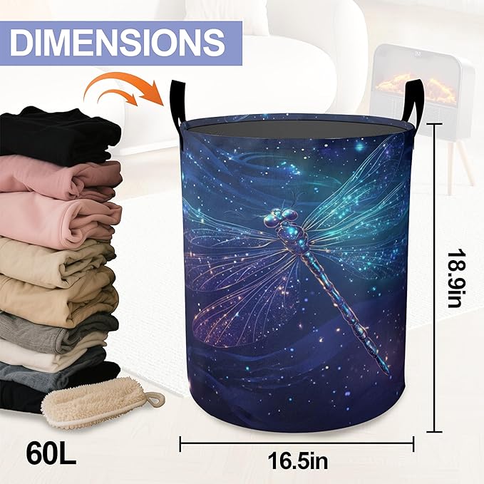 Laundry Basket-Retro Blue Dragonfly Foldable Waterproof Oxford Cloth Funny Tote Bag Laundry Hamper Clothes Storage Bucket Organizer For Bathroom/Laundry Storage/Bedroom Storage Basket