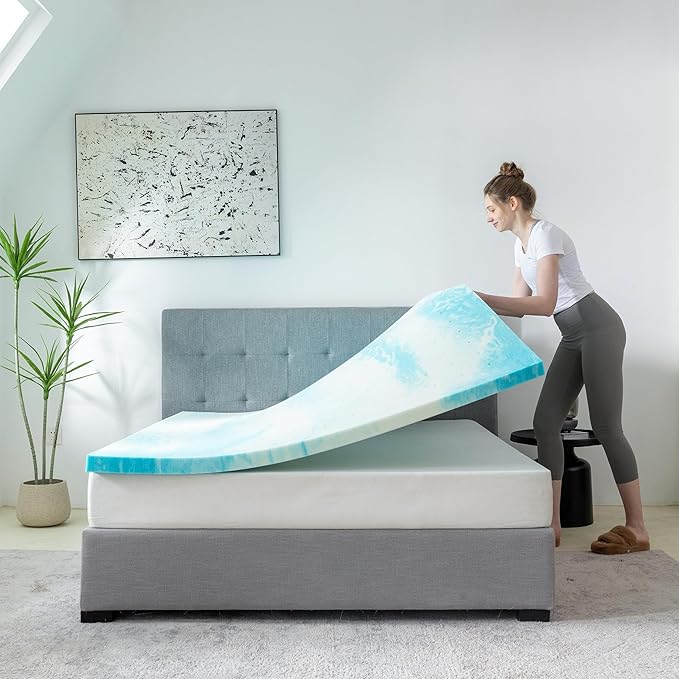 MLILY 4 Inch Twin XL Memory Foam Mattress Topper, Gel Infused Cooling Pad in a Box, CertiPUR-US Certified, 38”x80”, Blue