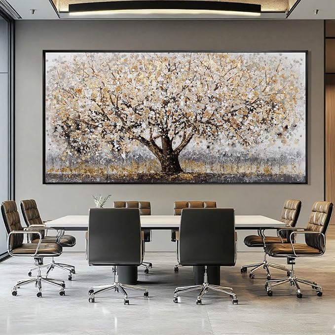 CHUDANHAO Gold Foil Canvas Wall Art Flower Wall Decor Plant Photo Prints Landscape Wall Decorations 29"x58" Large Artwork for Living Room Office