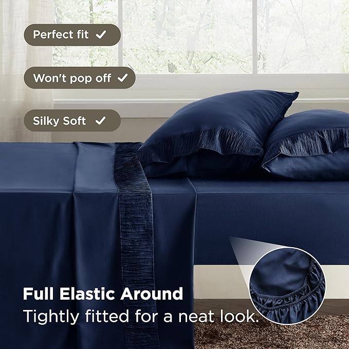 Bedsure Twin Sheets Set - 3 Pieces Soft Twin Bed Sheets - Breathable & Cooling - Hotel Luxury - Easy Care Polyester Microfiber Bedding for Women, Men, Navy