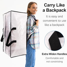 12 Pack Heavy Duty Large Moving Bags W/Backpack Straps - Strong Handles & Zippers, Storage Totes, Fold Flat, Alternative to Moving Box and Storage Bin, Semi-Transparent+Blue+Black