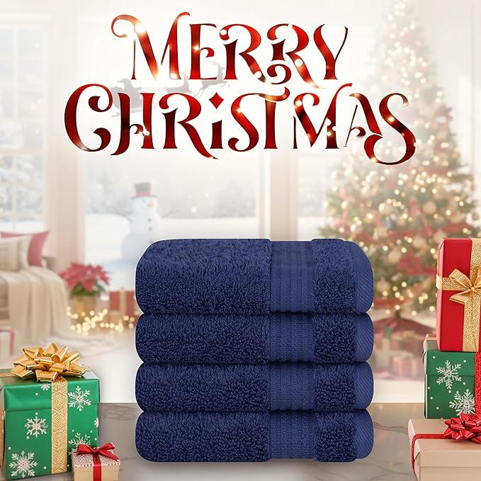 Cotton Paradise 100% Cotton Turkish Washcloth Set for Bathroom, 4 Piece Soft Absorbent Small Hand Face Towels Wash Rags, Navy Blue