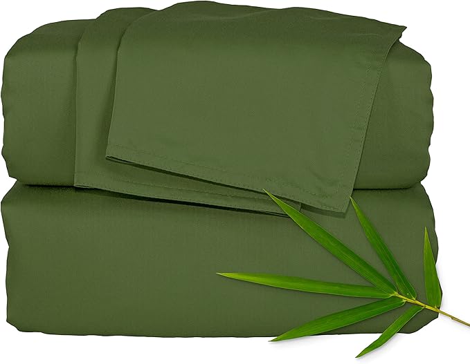 Pure Bamboo Twin Sheets, Genuine 100% Organic Viscose Derived from Bamboo Bed Sheet Set, Luxuriously Soft & Cooling, Double Stitching, 2 Year Quality Promise (Twin, Pesto)