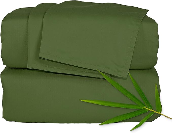 Pure Bamboo King Sheets, Genuine 100% Organic Viscose Derived from Bamboo Bed Sheet Set, Luxuriously Soft & Cooling, Double Stitching, 2 Year Quality Promise (King, Pesto)