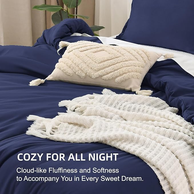 Litanika Comforter Set, Lightweight Solid Bedding Comforter Set, Fluffy Down Alternative Bed Set, Indigo, King