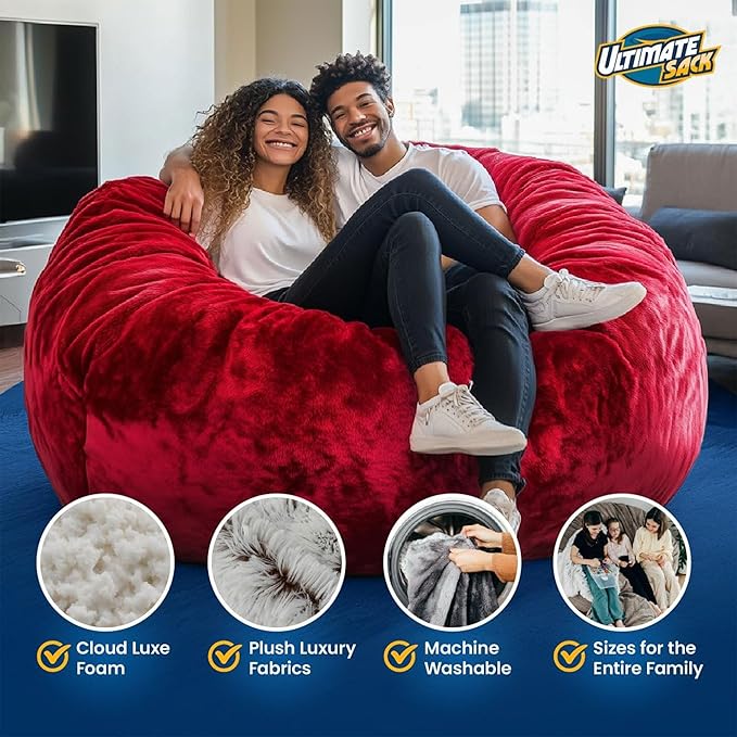 ULTIMATE SACK 6000 6-Foot Bean Bag Chair, Camel Suede Cover – Oversized Foam Lounger, Floor Seat, Small Sofa, or Couch Bed for Living Area, Gaming Room, or Reading Lounge