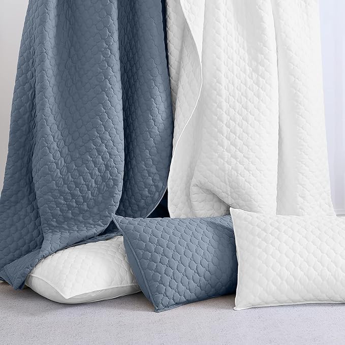 HORIMOTE HOME Quilt Queen Size Dusty Blue, Lightweight Quilts for Summer Ultra-Soft Microfiber Modern Style Quilted Clouds Pattern Bedspread Quit Set 3 Pieces(1 Quilt and 2 Pillow Shams)