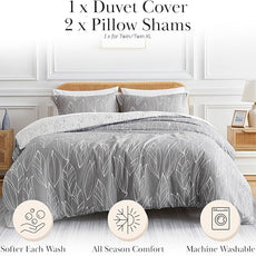 Southshore Fine Living, Inc. Floral Duvet Cover Twin/Twin XL Set - Reversible, Premium Quality Microfiber Twin Bedding Sets, Easy Care - 1 Twin Duvet Cover, 1 Sham - Modern Foliage Grey