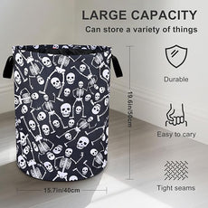 Funny Skull Laundry Basket Foldable Oxford Cloth Tote Bag Laundry Hamper Clothes Storage Bucket Organizer For Bathroom/Laundry Storage/Bedroom 19.6x15.7 Inch