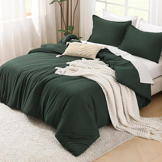 Litanika Comforter Set, Lightweight Solid Bedding Comforter Set, Fluffy Down Alternative Bed Set, Forest Green, Oversized Queen