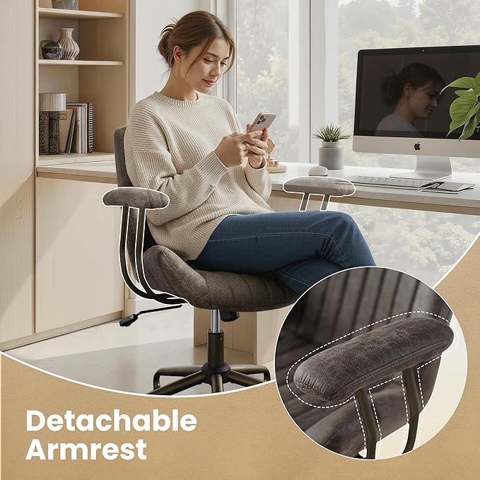 Home Office Desk Chair, Mid-Century Modern Office Chair with Adjustable Lumbar Support, Adjustable Height Executive Task Chair with 360 Rolling Swivel for Meeting Study Room(Mid Back, Grey)