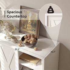 Metal Coffee Bar Cabinet with Storage, Farmhouse Coffee Bar Table with Sliding Barn Door and Adjustable Shelves, Small White Sideboard Cabinets for Kitchen, Entryway, Office