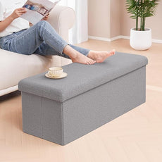 PINPLUS Storage Ottoman Bench Sherpa Foot Rest, Foldable Boucle Ottomans, Large Faux Teddy Fur Ottoman Storage Box Entryway Bench for Dorm, Grey 43.3'' x 15'' x 15''