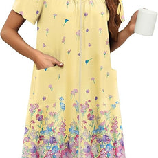 Ekouaer Women Robe Zipper Front Mumu Duster Robes Zip Up Housecoat Soft Sleepwear with Pockets