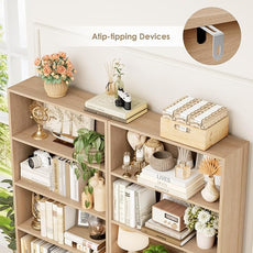 FOTOSOK 6-Tier Open Bookcase and Bookshelf Set of 2, Freestanding Display Storage Shelves Tall Bookcase for Bedroom, Living Room and Office, Light Oak