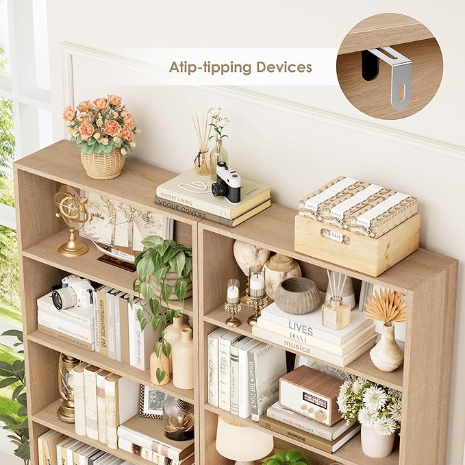 FOTOSOK 6-Tier Open Bookcase and Bookshelf Set of 2, Freestanding Display Storage Shelves Tall Bookcase for Bedroom, Living Room and Office, Light Oak