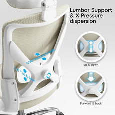 Office Home Ergonomic Desk Chair-Computer X-Shaped Chair Mesh PU Leather with Adjustable Lumbar Support-Executive Chair High Back with Headrest Flip-Up Arms for Long Hours (Beige)