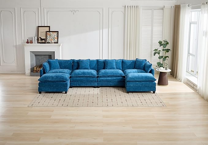 SoarFlash Chenille Sectional Middle Position Sofa,Blue