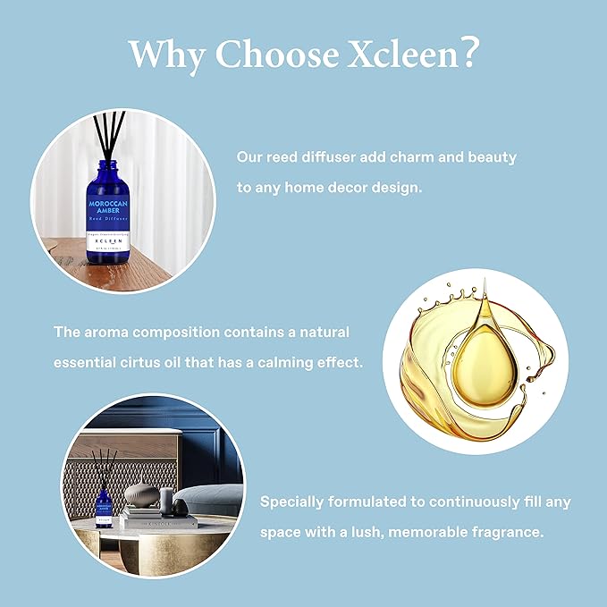 Reed Oil Diffuser Set, Fragrance Diffuser - Floral Notes, Vanilla, Cinnamon & Amber, Includes 6 Rattan Scented Sticks Diffuser Reeds, Home & Office Decor, 110ml/3.7oz