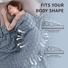 Knitted Weighted Blanket for Adult, No Beads Heavy Blanket 50” x 60'' 7lbs, Breathable Chunky Knit Blanket, Cooling Weighted Blanket for Hot Sleepers, Christmas Home Decor (Light Blue)
