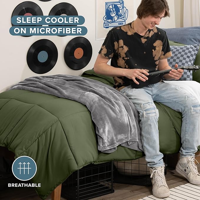 Bare Home Comforter Set - Ultra-Soft - Goose Down Alternative - Premium 1800 Series - All Season Warmth (Twin/Twin XL, Cypress Green)