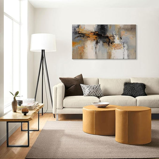 Abstract Wall Art - Large Canvas Wall Art for Living Room, Bedroom, Office - Framed Modern Wall Decor in Gray and Yellow - Artwork Paintings & Pictures