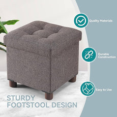 BRIAN & DANY Small Ottoman with Storage, Small Storage Ottoman, Folding Foot Stool with Wood Legs for Living Room and Bedroom Linen Rest Seat, 12.6