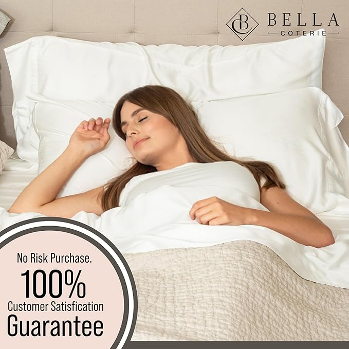 Bella Coterie 6 Piece Luxury Bamboo Viscose Queen Size Sheet Set | 100% Organically Grown | Cooling for Hot Sleepers | 18" Deep Pocket | Soft & Hypoallergenic | 4 Pillowcases [Ivory] BC