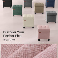 SONGMICS Storage Ottoman, Small Ottoman Foot Rest with Legs, 15 x 15 x 15.7 Inches Foot Stool, Load up to 660 lb, for Living Room, Bedroom, Dorm, Jelly Pink ULSF014P01