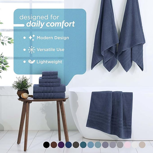 Martex 6-Piece Towel Set – Ultimate Performance – 100% Cotton – 2 Bath Towels – 2 Hand Towels – 2 Wash Cloths – Versatile – Low-Linting – Supersoft & Absorbent Bathroom Set – Easy Care – Estate Blue