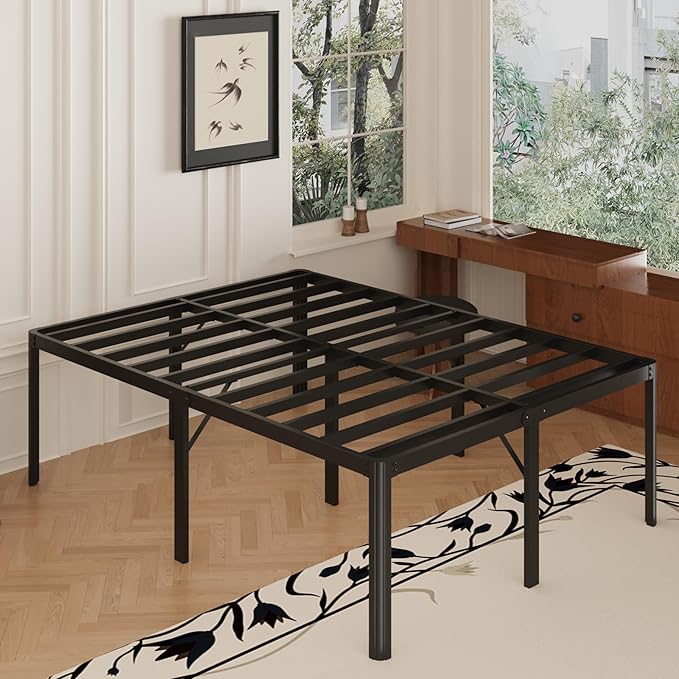 22 Inch High California King Bed Frames with Rounded Corner Legs, Heavy Duty Cal King Metal Platform Bed Frame No Box Spring Needed, Easy Assembly, Noise Free, Black