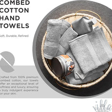 100% Cotton Hand Towel Set of 2, (16 x 28 inches) Sustainable, Soft, Highly Absorbent, Quick Drying, Combed Cotton Hand Towels Pack of 2 Ideal for Hotels, Spa, Bathroom, Dorm, Silver