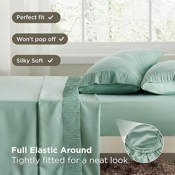 Bedsure Full Size Bed Sheets - 4 Pieces Soft Full Sheet Set - Breathable & Cooling - Hotel Luxury - Easy Care Polyester Microfiber Bedding for Women, Men, Mint Green