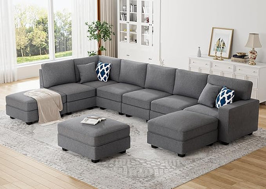 Legend Vansen Modular Sectional Sofa U Shaped Couch with Ottoman Modern Reversible Corner Sectional Couch for Living Room (Dark Grey, U Shaped Sofa-4)
