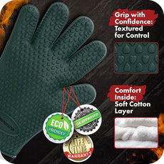 Kitchen perfection Silicone Smoker Oven Gloves -Extreme Heat Resistant BBQ Gloves -Handle Hot Food Right on Your Grill Fryer Pit|Waterproof Oven Mitts |Superior Value Set+3 Bonuses