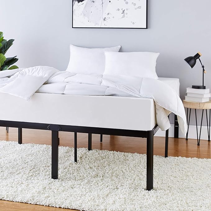 Amazon Basics Sturdy Heavy-Duty Non-Slip Platform Bed Frame King Size Storage, Steel Slat Support, Noise Free, Easy Assembly, 18 Inch Black