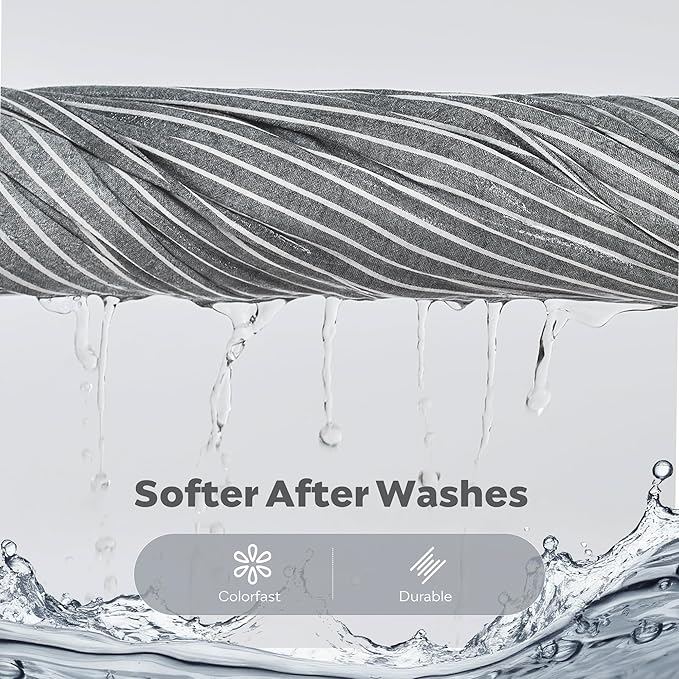 JELLYMONI Cotton Duvet Cover Queen Size - Black Vertical Pinstriped Comforter Cover with Button 100% Washed Cotton 3PCS Breathable Soft Solid Bedding Set Duvet Cover 90×90in & 2 Pillowcases