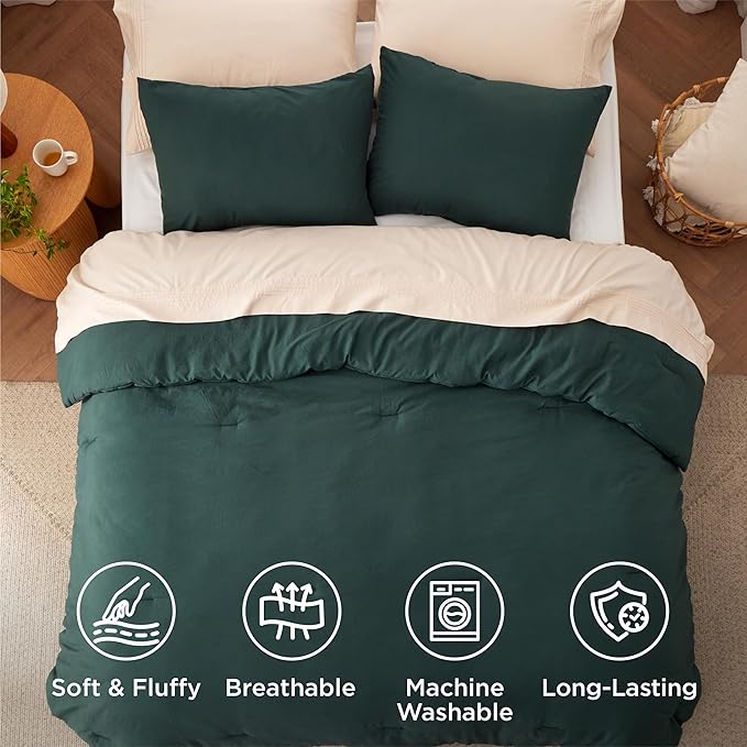 Bedsure Super King Plus Size Comforter Set, Forest Green Soft Prewashed Bedding for All Seasons, 3 Pieces GentleSoft™ Bed Set, 1 Lightweight Comforter (128"x120") and 2 Pillowcases (20"x36")