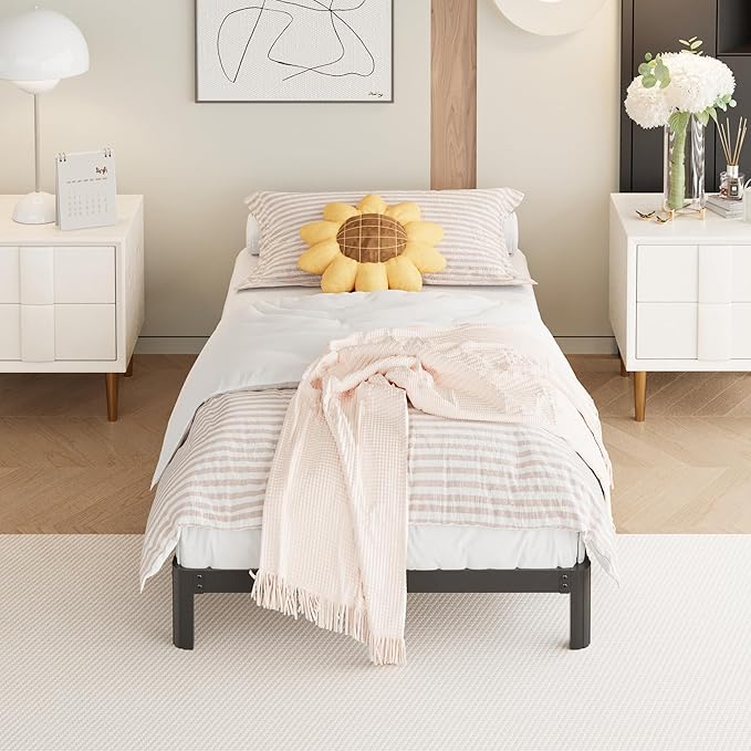8 Inch Twin Bed Frames No Box Spring Needed, Heavy Duty Metal Twin Size Platform Bed Frame with Rounded Corner Legs, Easy Assembly, Noise Free, Black