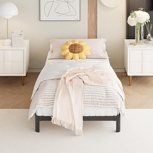 8 Inch Twin Bed Frames No Box Spring Needed, Heavy Duty Metal Twin Size Platform Bed Frame with Rounded Corner Legs, Easy Assembly, Noise Free, Black