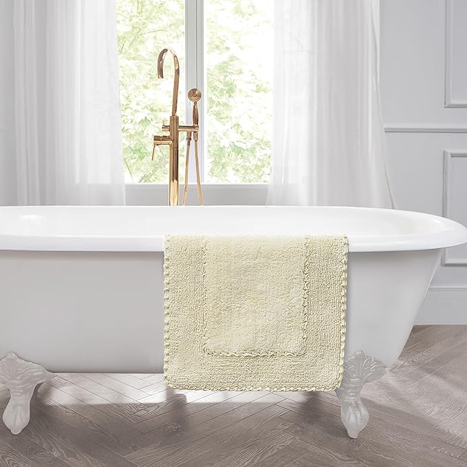 Laura Ashley Ruffle Border Yellow 27"x 45" 100% Cotton Bath Rug
