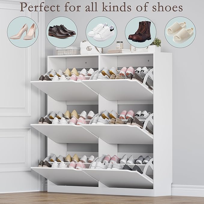 Shoe Cabinet with 6 Flip Drawers, Slim Narrow Shoe Storage Cabinet, Freestanding Shoe Organizer for Entryway, Hallway, Foyer