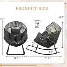 Vongrasig Comfy Wicker Rocking Egg Chair, Soft Thick Cushion Rattan Lounge Chair, High Capacity Steel Frame, Reading Chair for Living Room, Bedroom, Dorm Rooms (Black/Rattan)