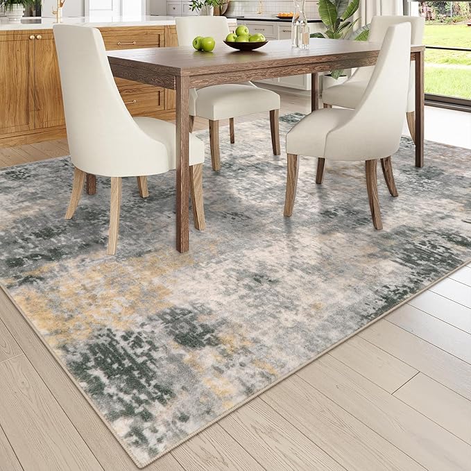 Lahome Modern Abstract 9x12 Area Rugs for Living Room, Washable Living Room Rug for Bedroom Low Pile Non Slip, Grey Soft Indoor Accent Carpet for Dining Room Table Apartment