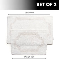 voyzz home Set of 2 Reversible Bath Rug 20x32 inch -17x24 inch | 100% Cotton Hand Tufted Soft & Absorbent Bath Mat|Washable Quick Dry Shaggy Shower Mat | Non-Slip Mordern Bathroom Decor | White…