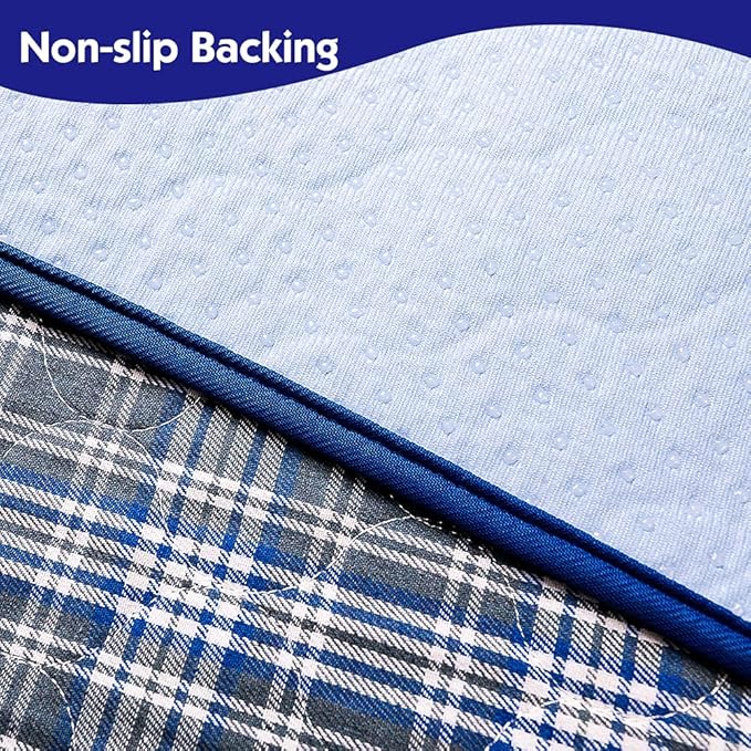 OUTCREATOR® Washable Bed Pads 18" x 24" (Pack of 3) for Incontinence Mattress Protector, Reusable Underpads for Elderly, Adults, Kids, Pets with Anti-Slip Bottom (Light Blue Plaid)