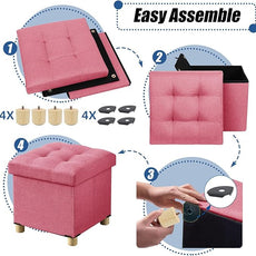 BRIAN & DANY 15 Inches Ottoman with Storage, Square Small Storage Ottoman Foot Rest with Legs, Ottomans Foot Stool for Dorm, Living Room, Entryway (Hot Pink)