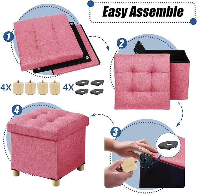 BRIAN & DANY 15 Inches Ottoman with Storage, Square Small Storage Ottoman Foot Rest with Legs, Ottomans Foot Stool for Dorm, Living Room, Entryway (Hot Pink)